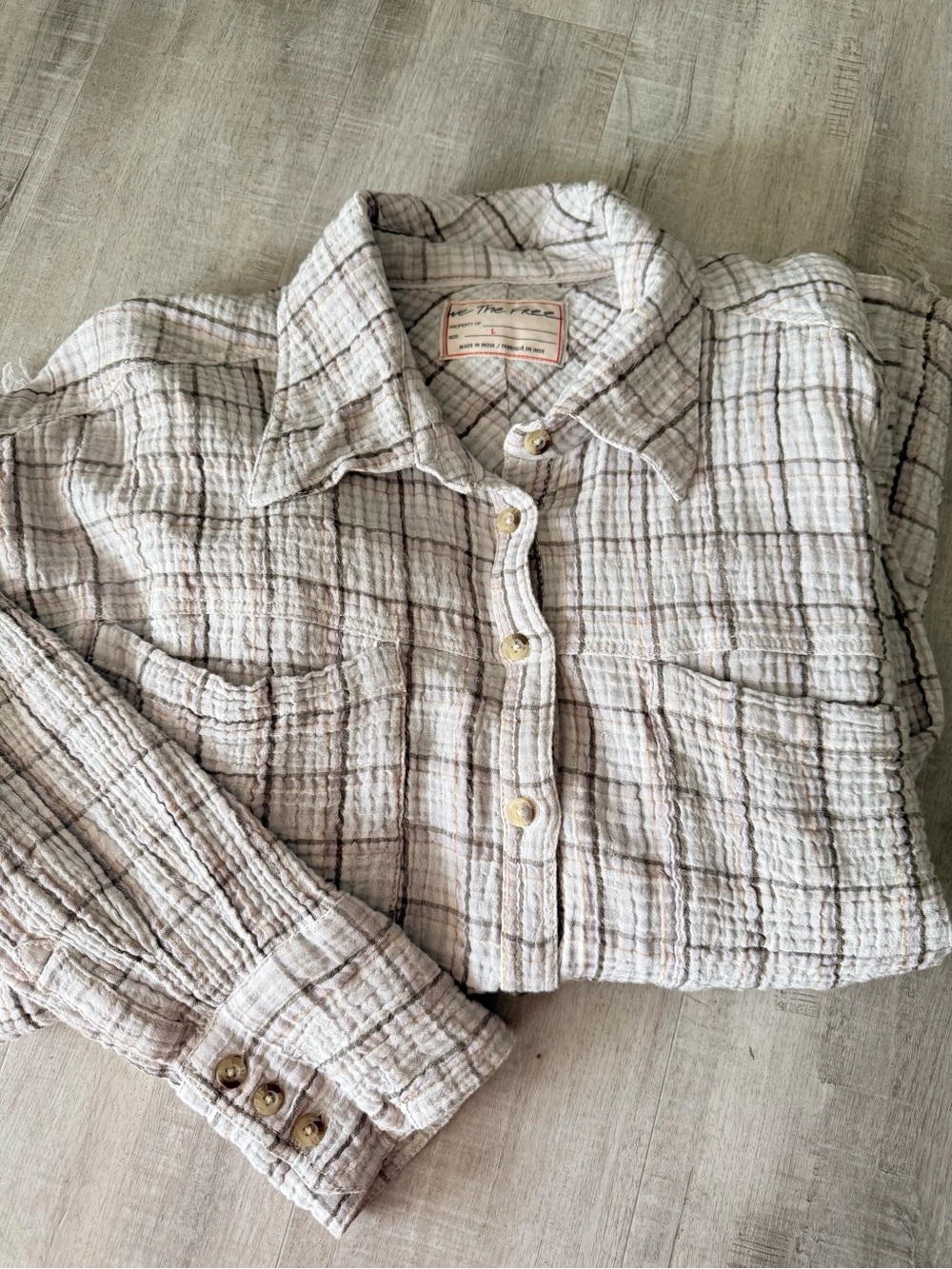 Free People, Oversized Bohemian Grunge 90s Fall Cardiff Plaid Top Shirt large.